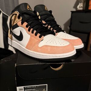 Nike Air Jordan 1 Mid SE White Black Peach Suede Women Sneakers